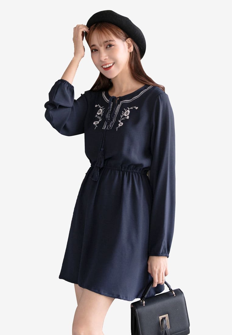 Eyescream Bohemian Tribal Dress With Elastic Belt navy.jpg