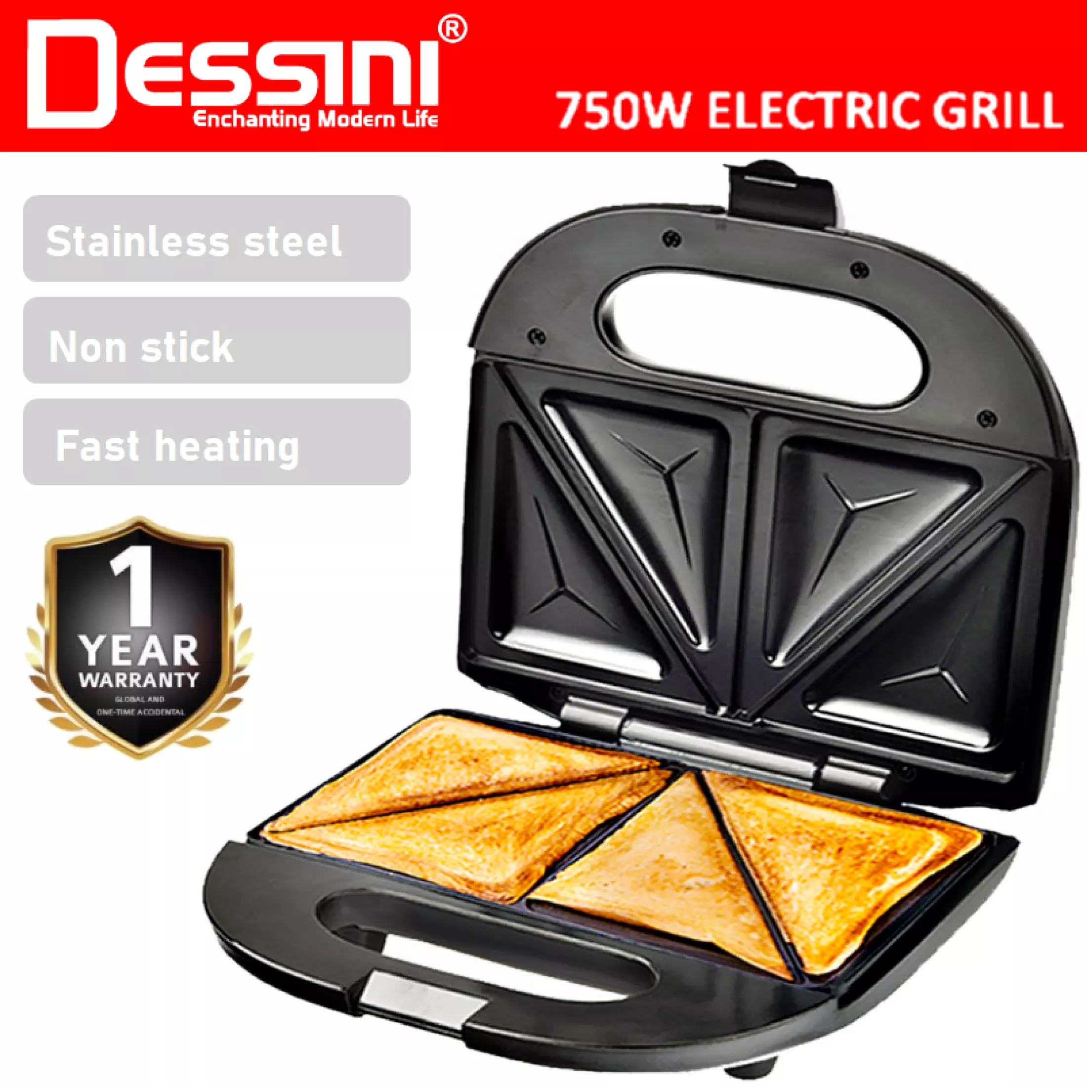 DESSINI ITALY Double Sided Electric Sandwich Maker DESSINI ITALY Double Sided Electric Sandwich Maker
