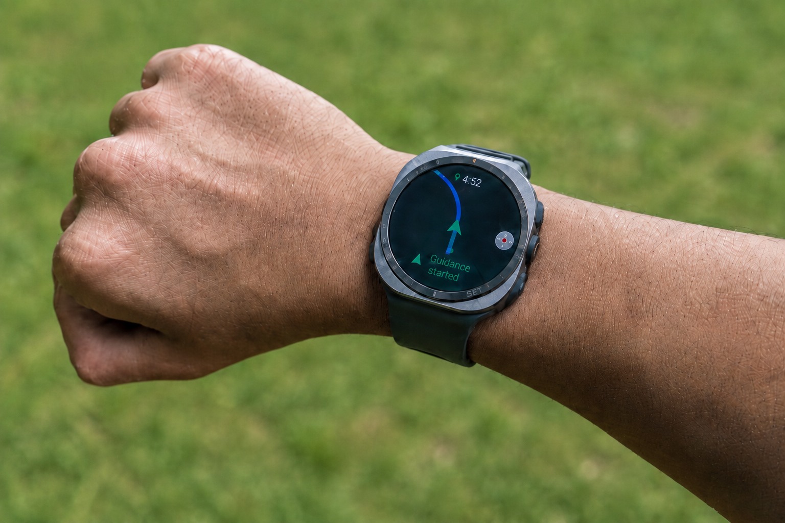 The Galaxy Watch Ultra 2 showing turn by turn navigation outdoors