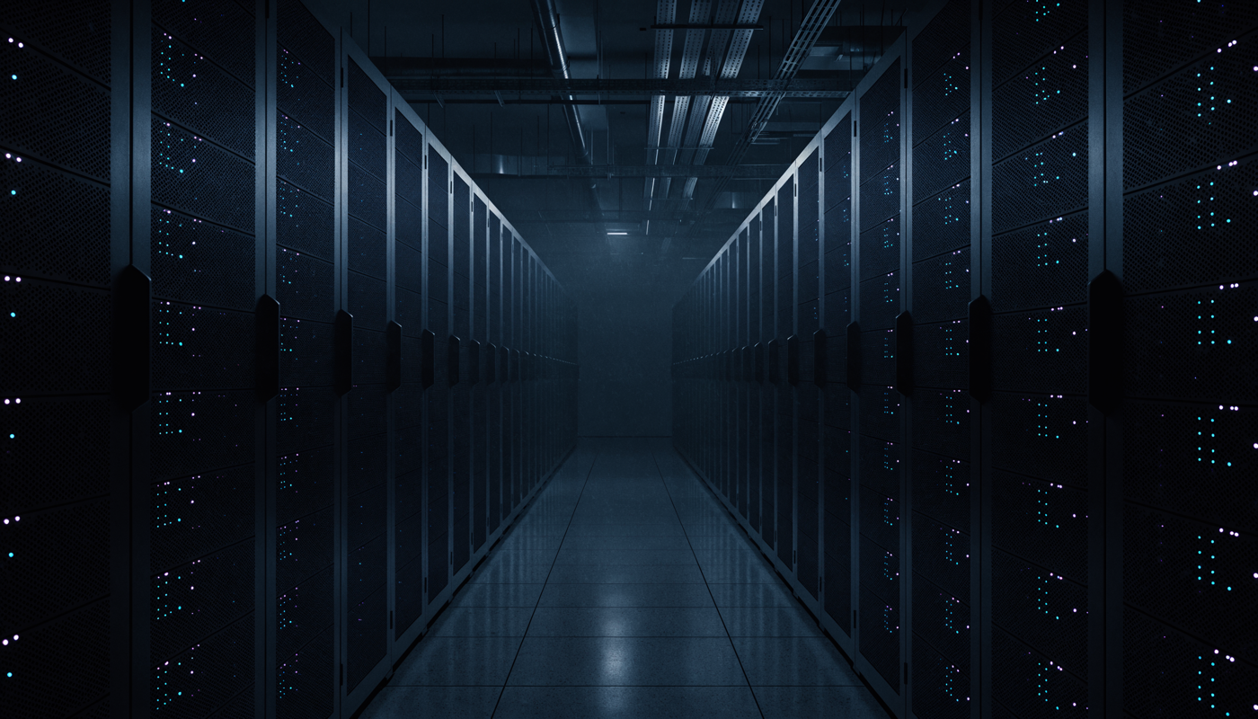 Rows of server racks in an AI data centre Rows of server racks in an AI data centre