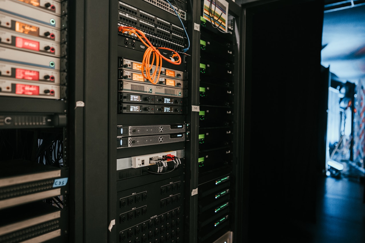 Racks of servers in a data centre, the kind of hardware Google's custom AI chips are built to run in