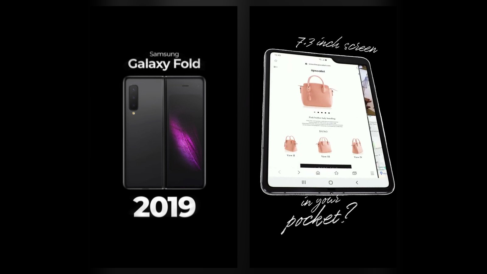 2019: the Galaxy Fold and its 7.3-inch screen. Frames from our film, The Evolution of the Fold, built in VFX. 2019: the Galaxy Fold and its 7.3-inch screen. Frames from our film, The Evolution of the Fold, built in VFX.