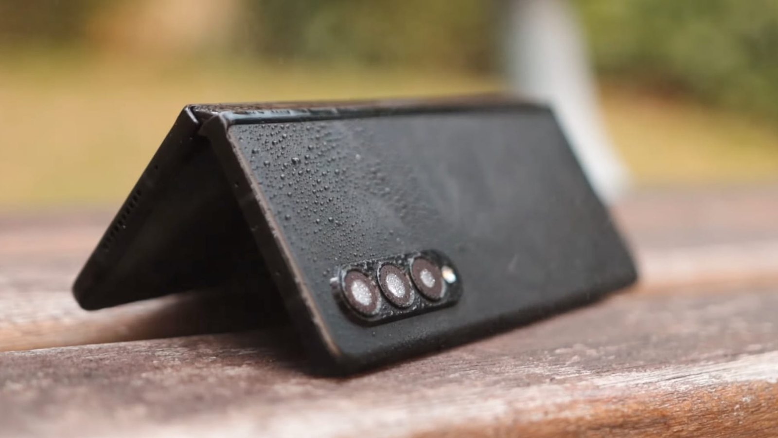 2021: our own Galaxy Z Fold3, wet, the year the line gained IPX8 water resistance. Photo by ProductNation, September 2021. 2021: our own Galaxy Z Fold3, wet, the year the line gained IPX8 water resistance. Photo by ProductNation, September 2021.
