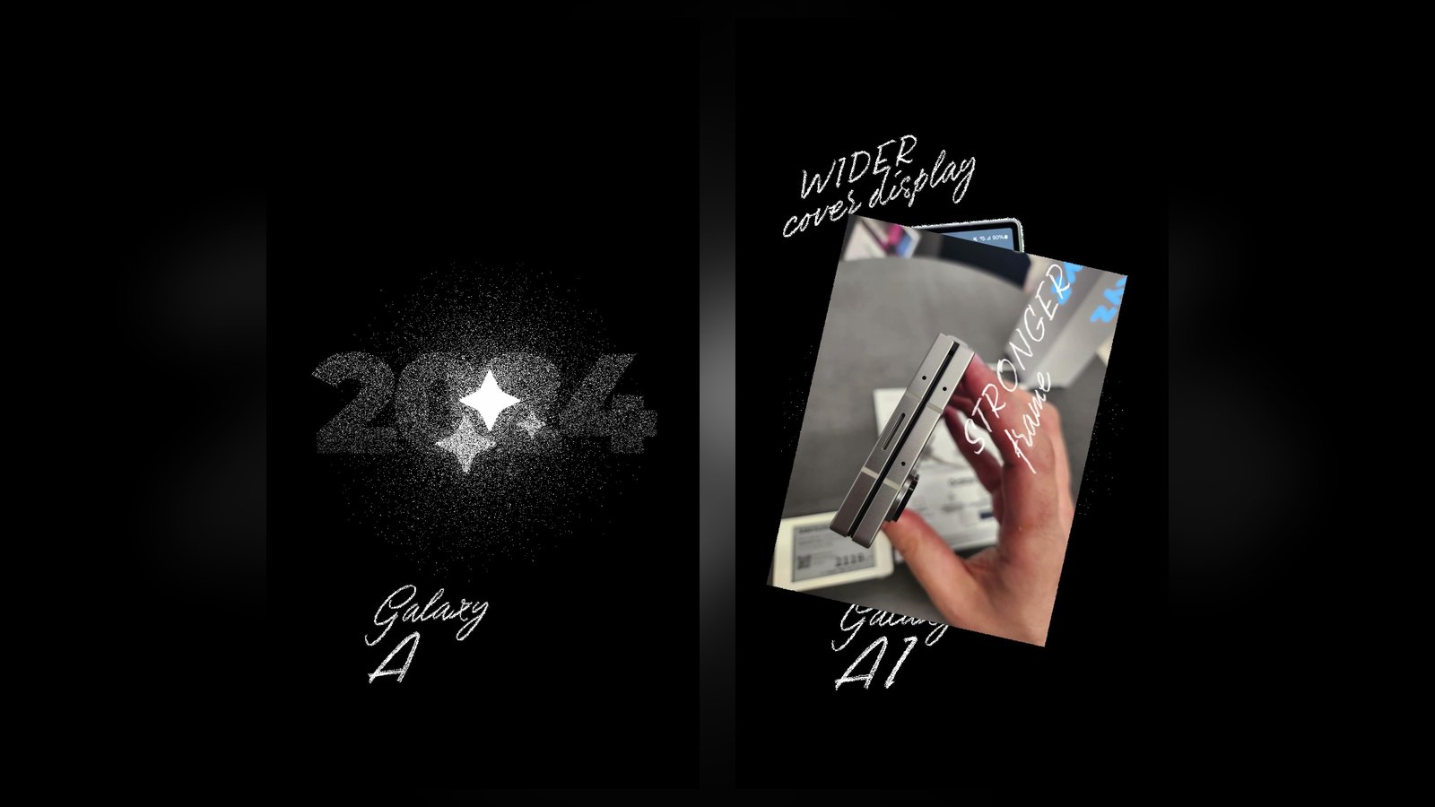 2024: Galaxy AI arrives, with a wider cover display and a stronger frame. Frames from our film. 2024: Galaxy AI arrives, with a wider cover display and a stronger frame. Frames from our film.