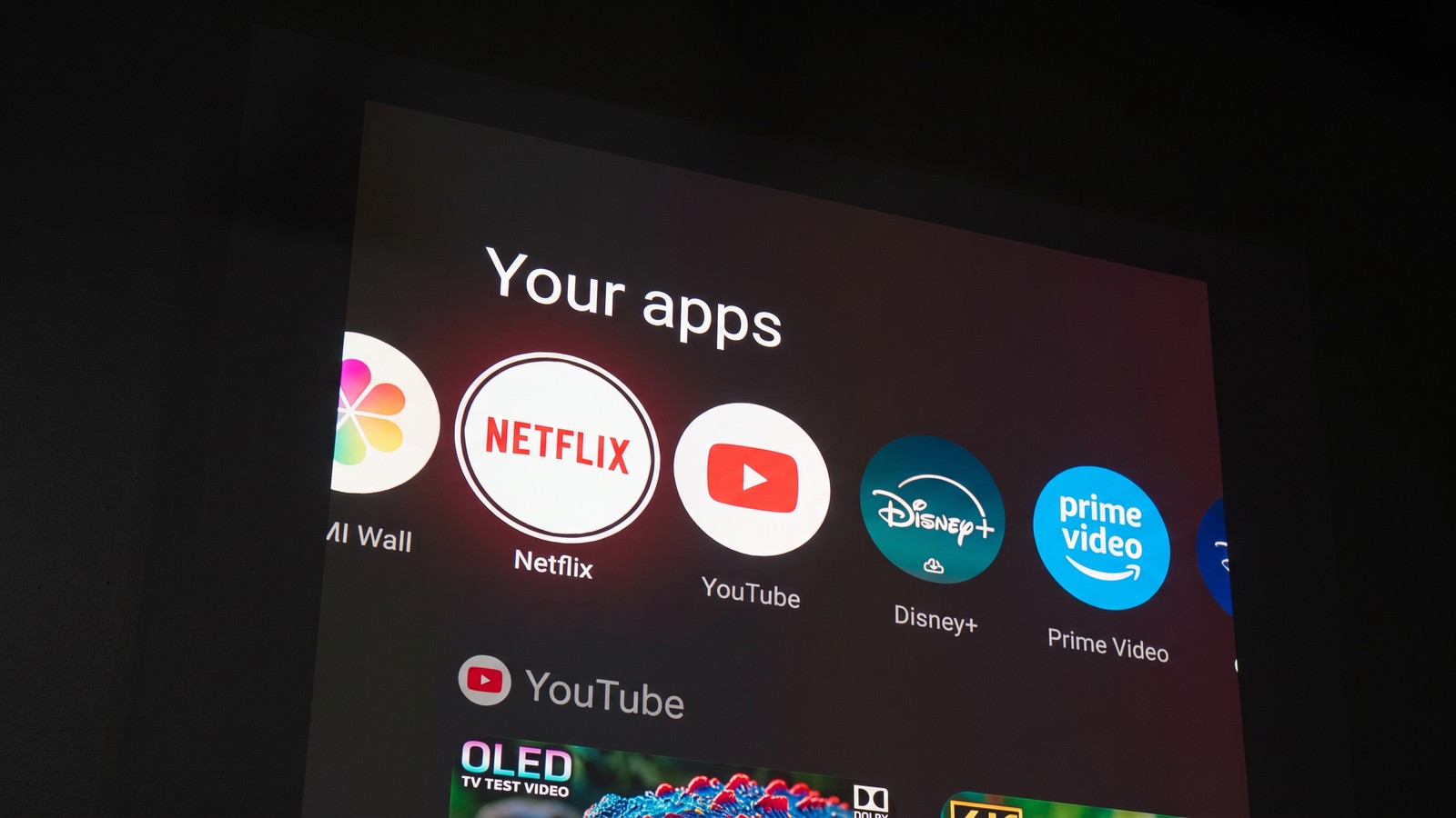 Google TV on the XGIMI Horizon 20 Pro Google TV app row projected by the XGIMI Horizon 20 Pro