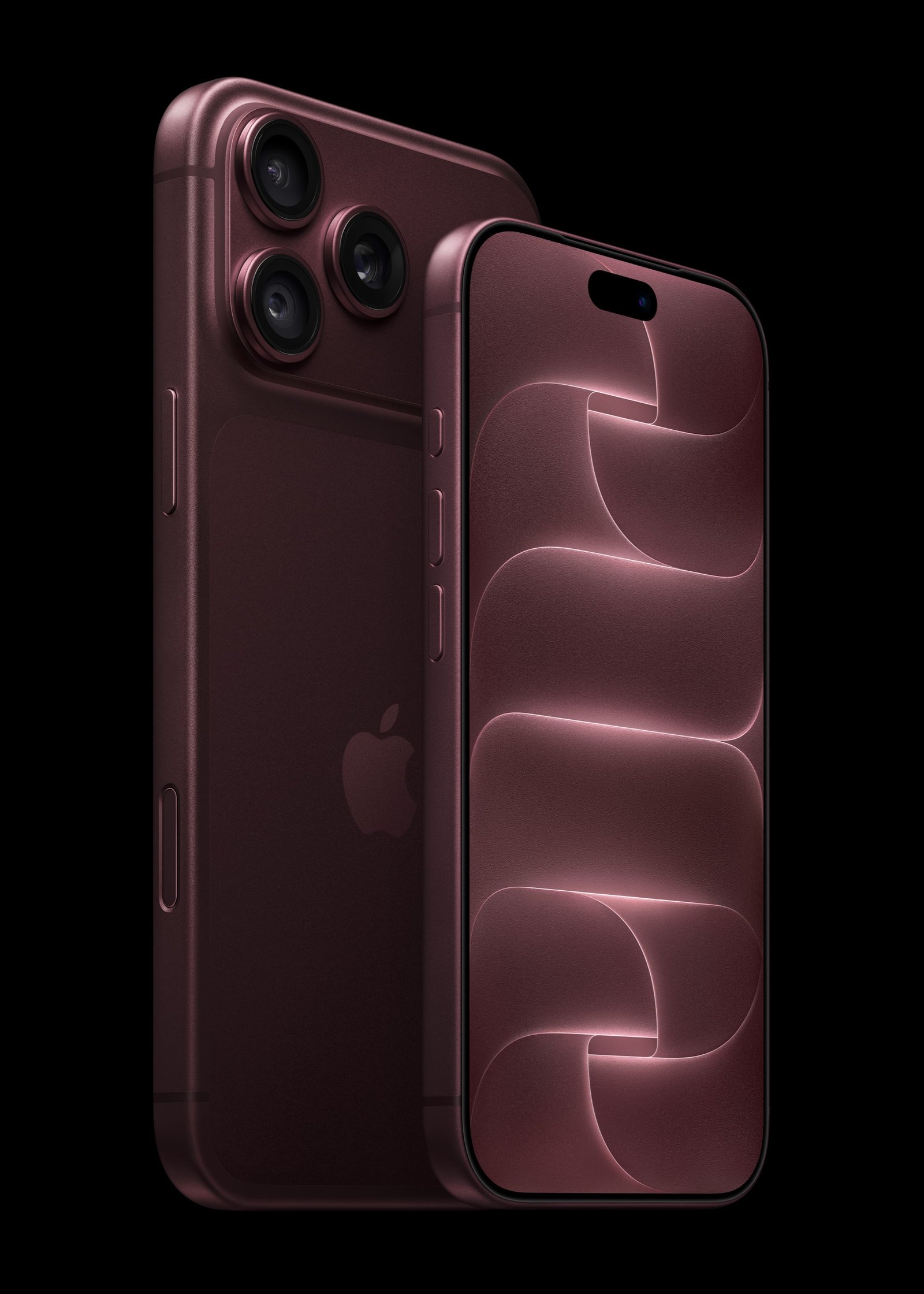 iPhone 18 Pro Max and iPhone 18 Pro in burgundy, Apple press image