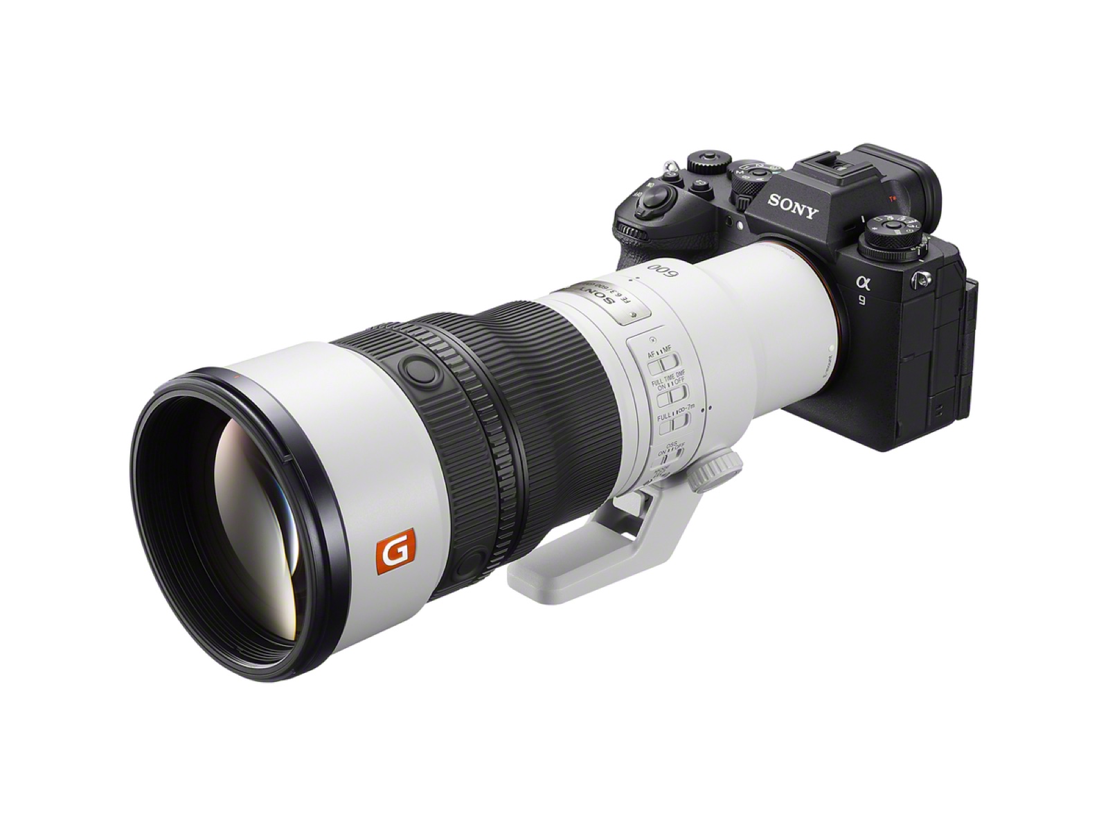 Sony FE 600mm F6.3 GM OSS super-telephoto lens mounted on a Sony Alpha 9 camera body