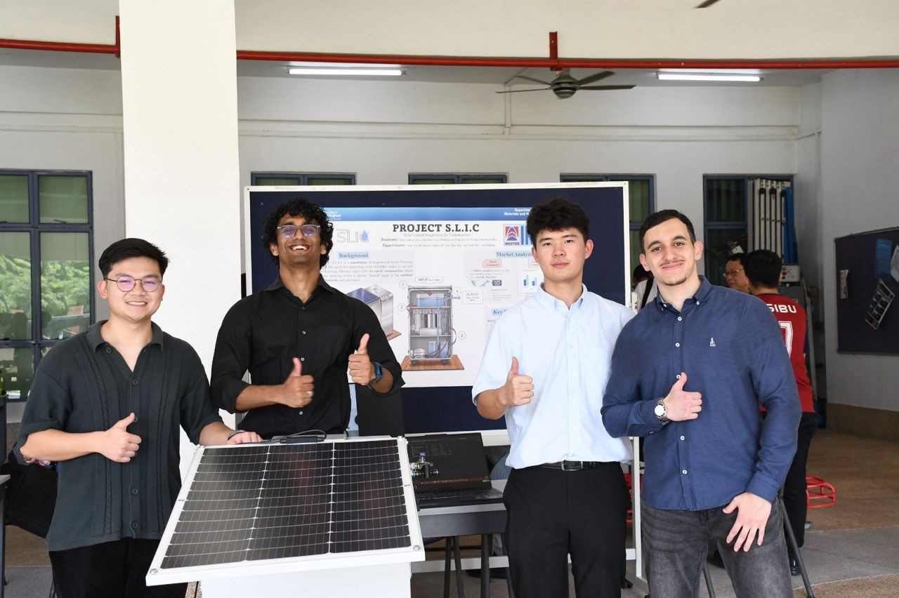 The S.L.I.C. team from University of Nottingham with their solar-powered water purification unit
