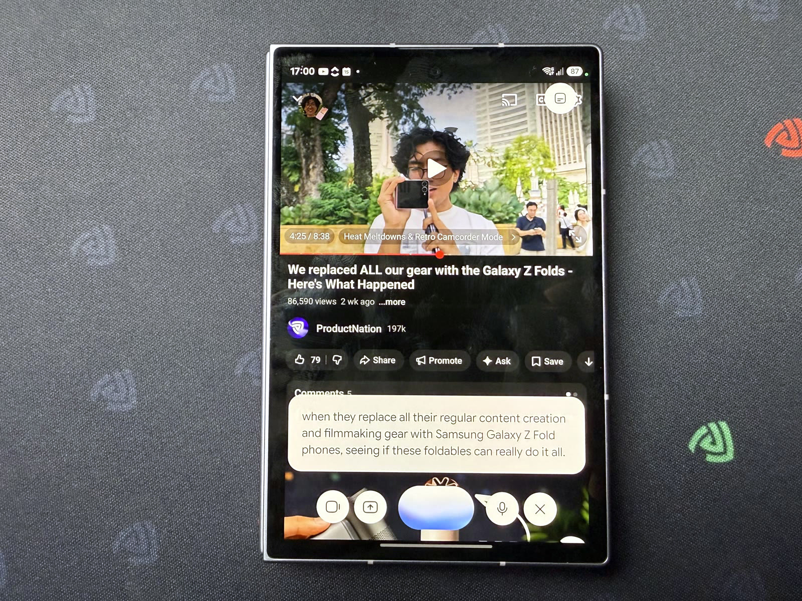 Gemini Live summarising a ProductNation video on the Galaxy Z Fold8