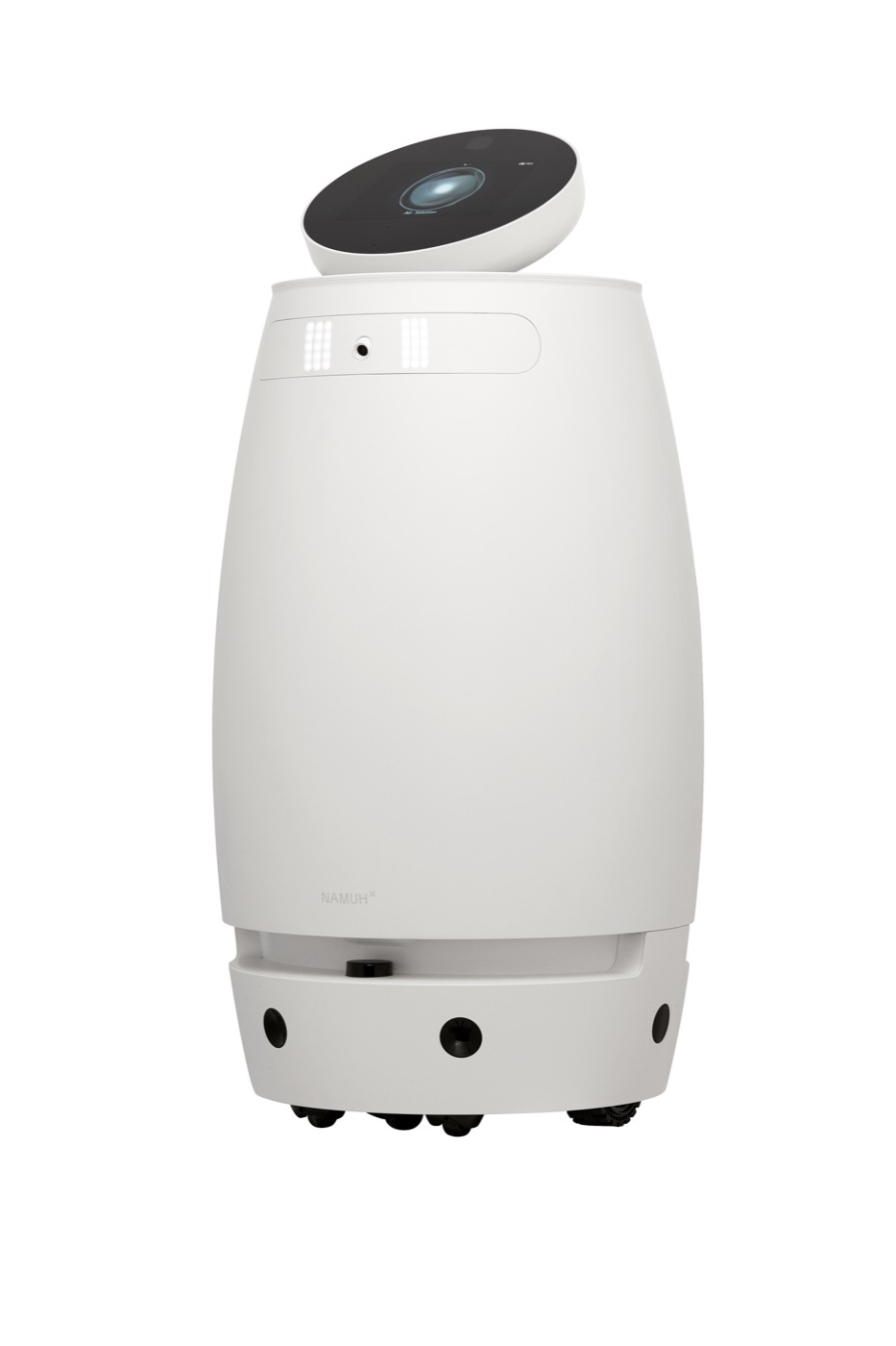 NAMUHx A1 in white, an autonomous air-purifying robot with a circular touchscreen head