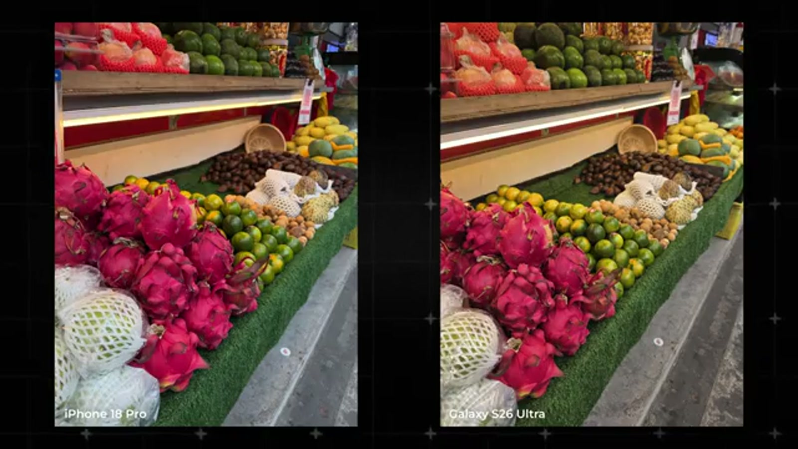 iPhone 18 Pro Max versus Galaxy S26 Ultra main camera test at a fruit market iPhone 18 Pro Max versus Galaxy S26 Ultra main camera test at a fruit market