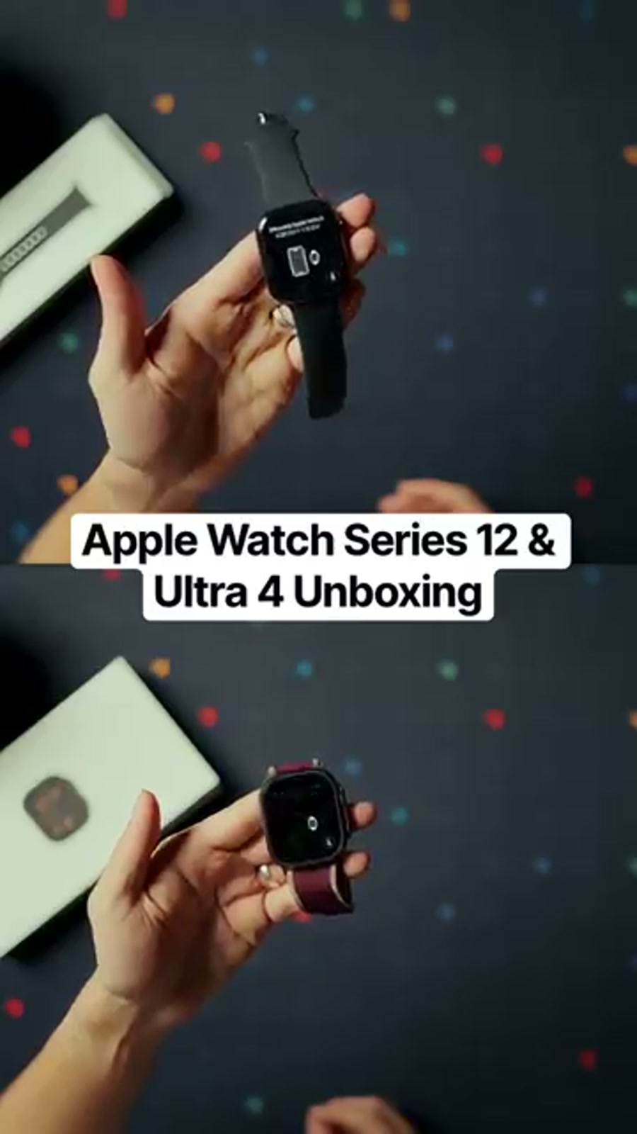Apple Watch Series 12 in black aluminium next to Apple Watch Ultra 4 in black titanium with a burgundy band Apple Watch Series 12 in black aluminium next to Apple Watch Ultra 4 in black titanium with a burgundy band
