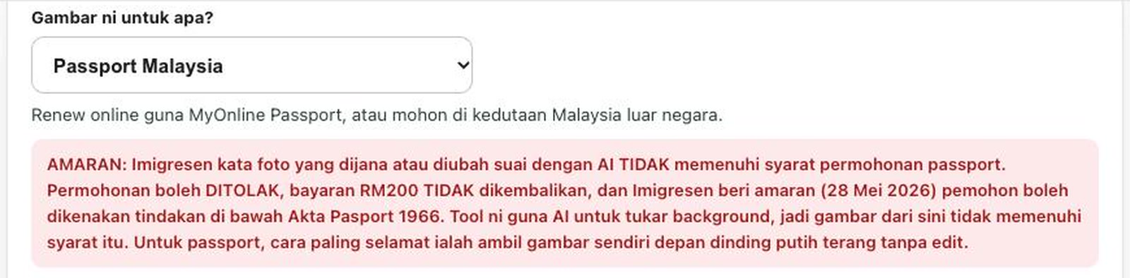 Amaran alat gambar passport rojak.app: Imigresen tidak menerima gambar pasport yang dijana atau diubah suai dengan AI