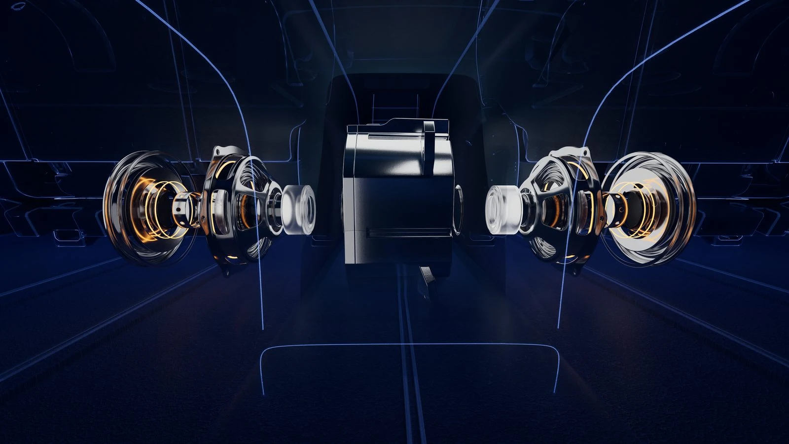 Devialet's LFE Box, a sealed low-frequency enclosure housing two woofers in a push-push configuration