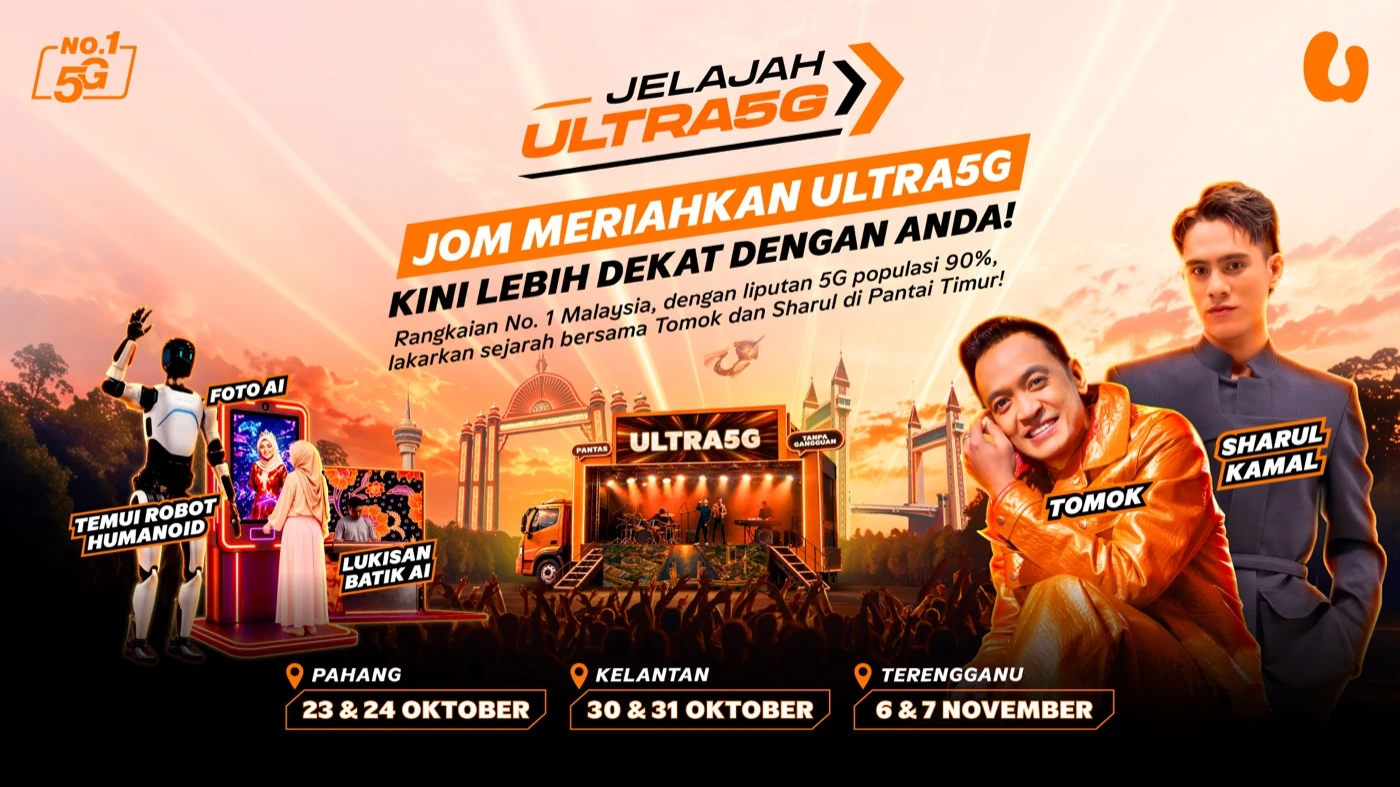 Poster jadual jelajah U Mobile Jelajah ULTRA5G Edisi Pantai Timur