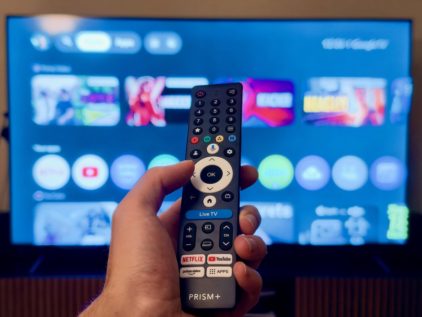 PRISM+ Q65 Ultra remote with one-press Netflix, YouTube and Prime Video buttons