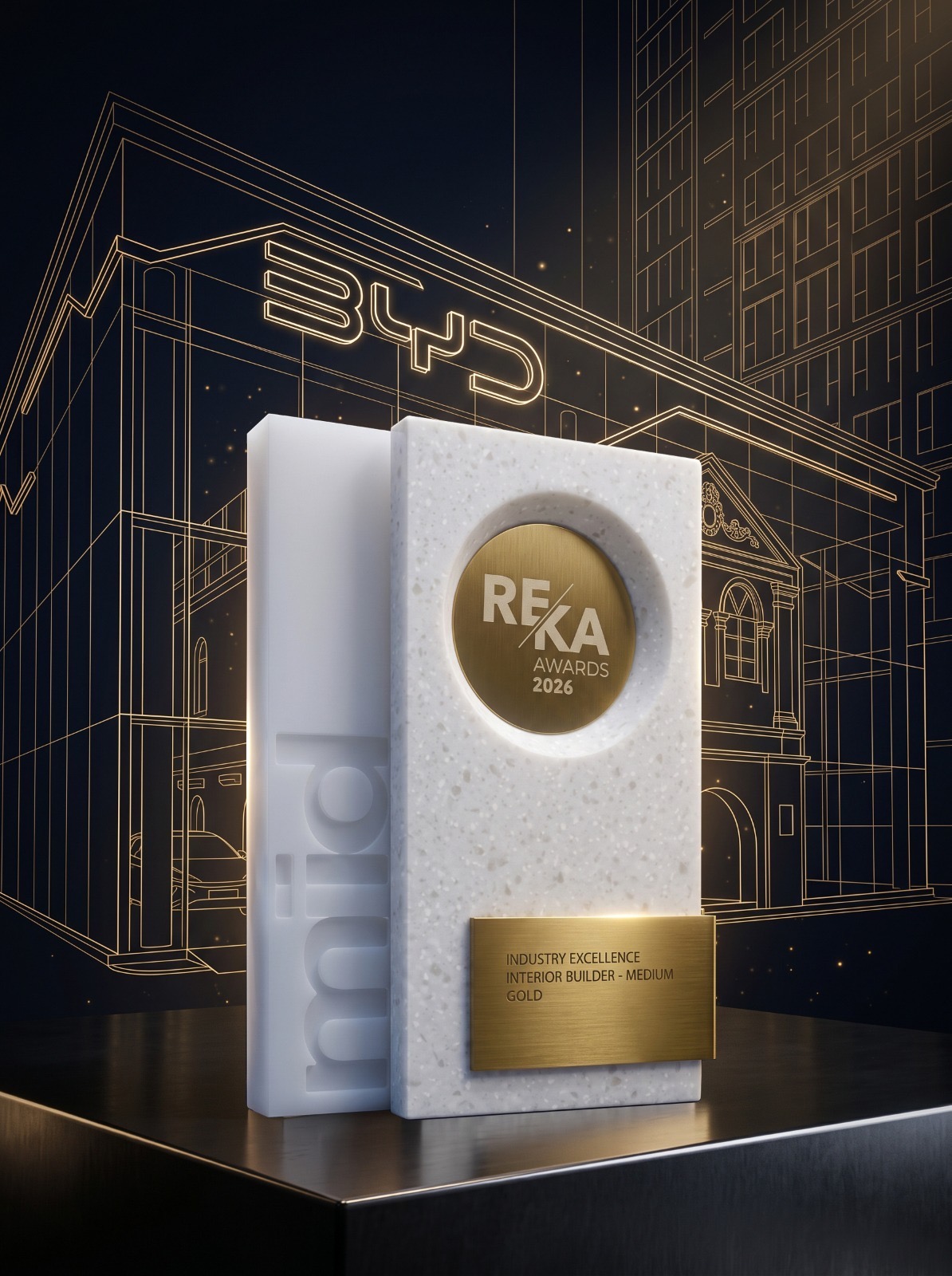 Trofi Emas REKA Awards 2026 bagi kategori Interior Builders (Projek Sederhana), dimenangi BYD Mansion Macalister Penang.