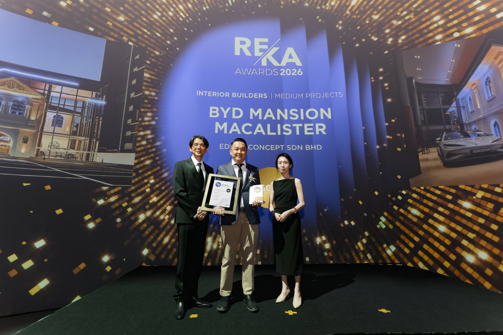 Pasukan Eddex Concept menerima Anugerah Emas di REKA Awards 2026 untuk BYD Mansion Macalister Penang.