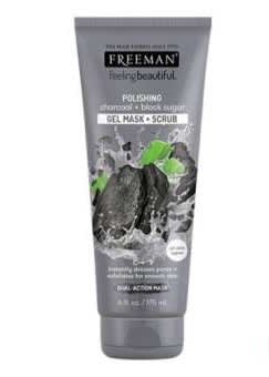FREEMAN Charcoal & Black Sugar Gel Mask + Scrub (175ml).jpg Scrub muka dengan gula, mengurangkan sebum berlebihan