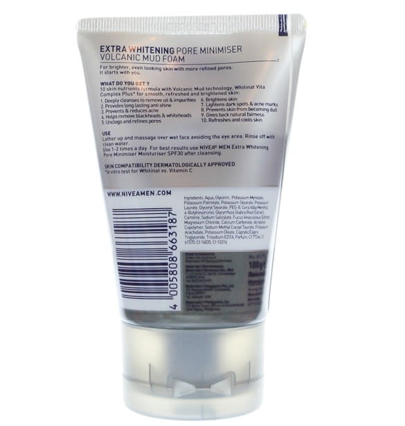 Nivea Men Extra Whitening Pore Minimiser Volcanic Mud Foam - 2.jpg