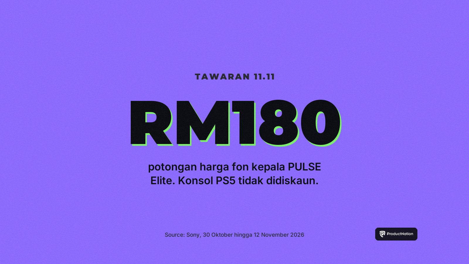 Kad statistik: potongan RM180 untuk fon kepala PULSE Elite dalam jualan 11.11 Sony. Konsol PS5 tidak didiskaun.