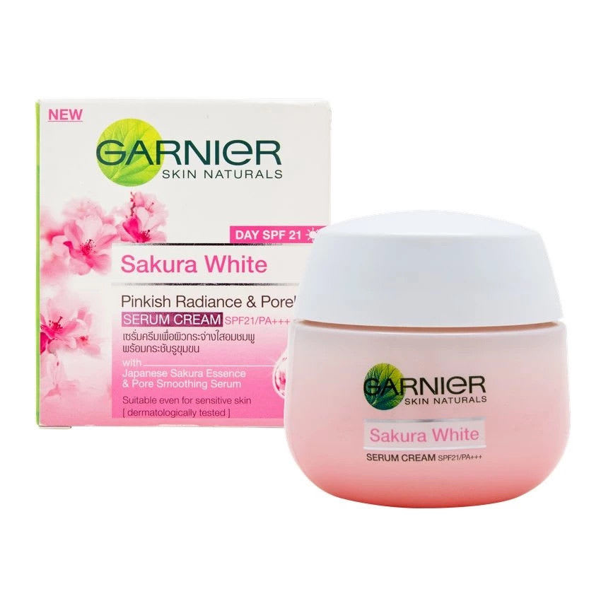 Garnier Sakura White Day Cream (50 ml).jpg Mencerahkan kulit normal serta mengecilkan tampilan pori-pori