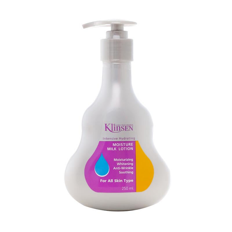 Klinsen Hand & Body Lotion Intensive Hydrating Moisture Milk (250 ml).jpg Dilengkapi keharuman aroma susu