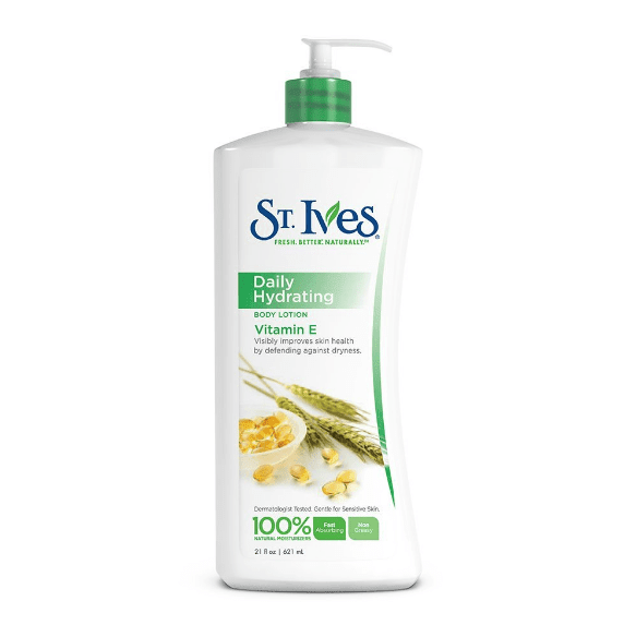 St. Ives Daily Hydrating Vitamin E & Avocado Body Lotion (621 ml).png Mengandung Vitamin E sebagai antioksidan