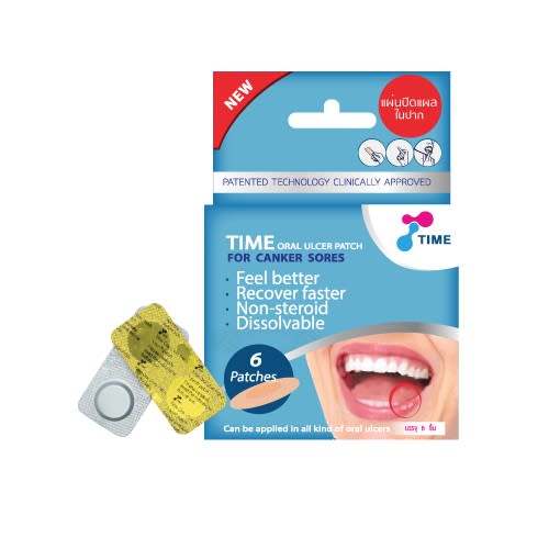 แผ่นแปะแผลร้อนใน TIME ORAL ULCER PATCH 6 ชิ้น.jpg ยารักษาแผลในปาก TIME ORAL ULCER PATCH
