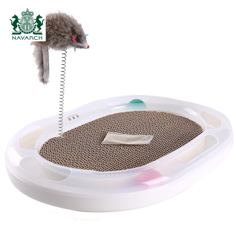 Navarch Cat Scratch Board Cat Toy with Play Circuit Ball Kitten Claw Cardboard Pad Scratcher Toy Fun Interactive Cat Track Mouse Play Toy.jpg ของเล่นแมวที่ดีที่สุด Navarch Cat Toy