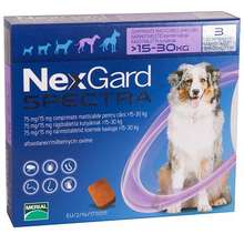 Nexgard Spectra Dog Kill tick & flea ยากำจัดเห็บ หมัด พยาธิหนอนหัวใจ แบบทาน นาน 1 เดือน สุนัข นน. 15-30 kg. (บรรจุ 3 เม็ด).jpg ยากำจัดเห็บหมัดที่ดีที่สุด Nexgard Spectra