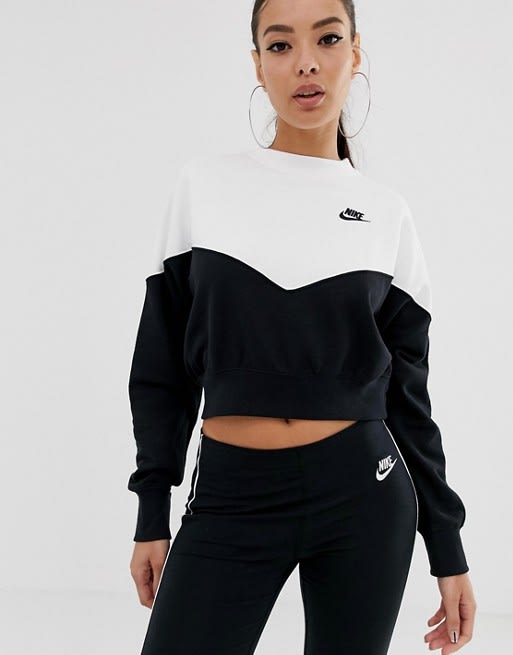 nike heritage colour block crop crew sweatshirt