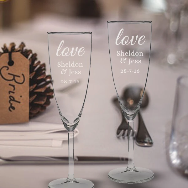 Wedding "LOVE" Personalised Champagne Flute Set