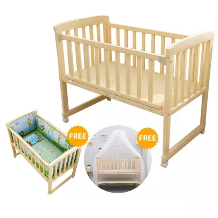 Sokano HB5013 3 in 1 Natural Wooden Baby Cot and Cradle