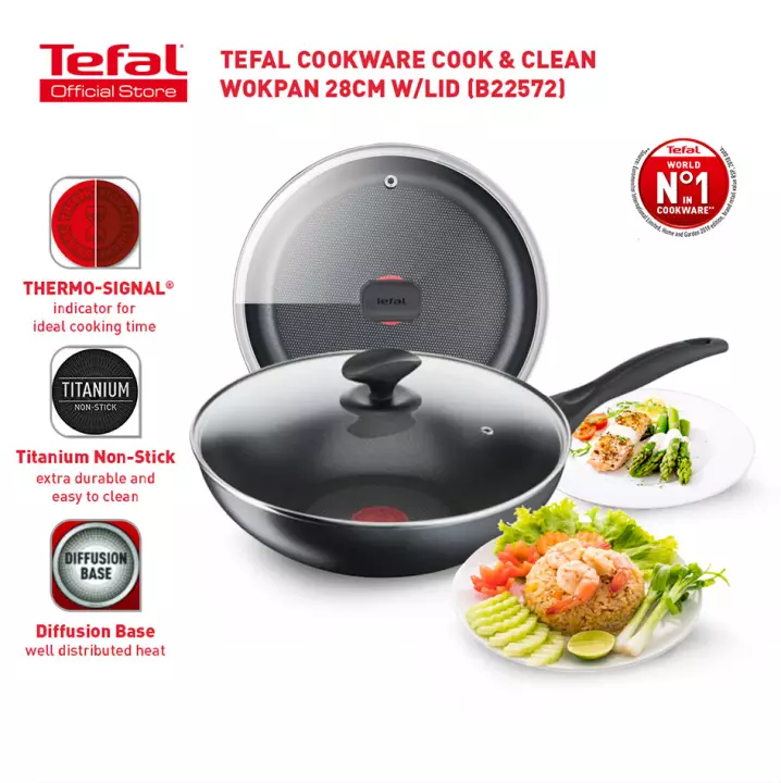 Tefal Cookware Cook & Clean Wokpan with Lid (B22572)