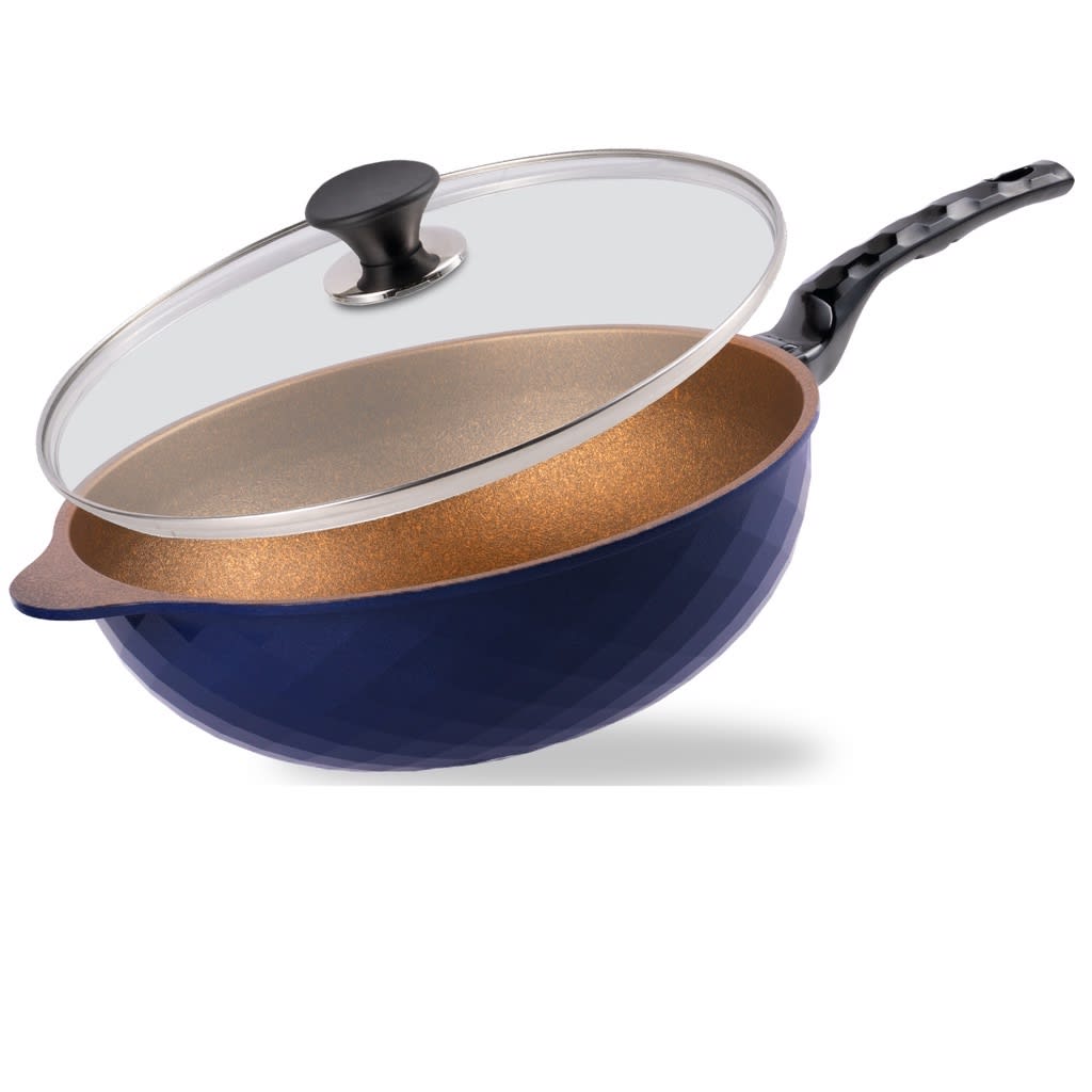 NUYEO Sigmul Series Non-Stick Ultra Stone Coating Frying Wok Pan with Stainless Steel Glass Lid