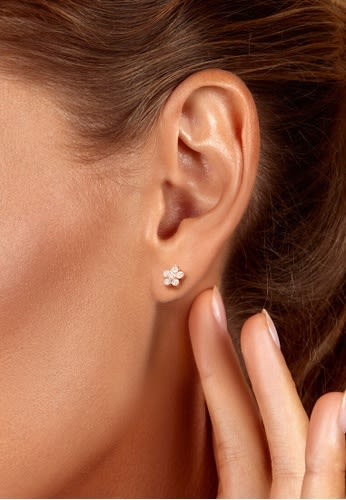 Aquae Jewels Earrings Fairy Flower, 18K Gold and Diamonds - Rose Gold,Lobe Earring,Pair