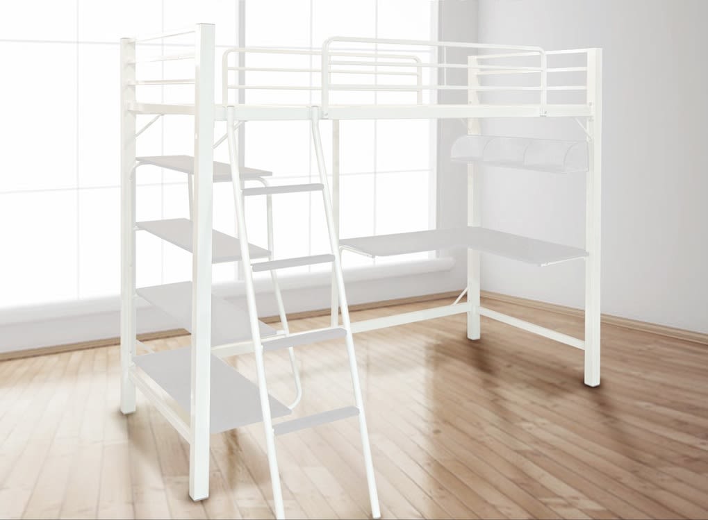 Loft Single Size Bed Frame with Study Table & Book Shelves