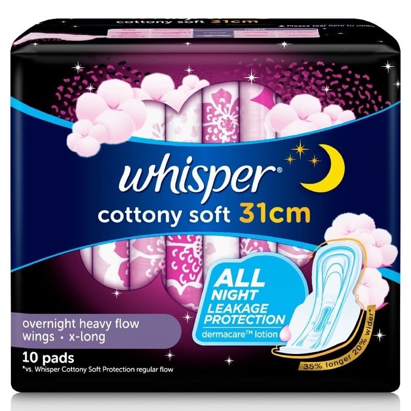 Whisper Cottony Soft Sanitary Pads Maximum Overnight Protection