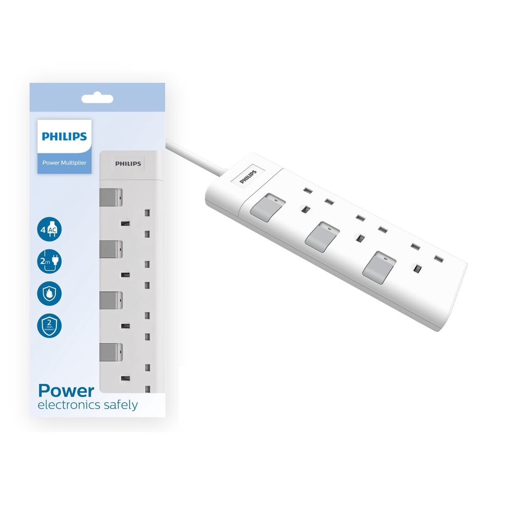 Philips Extension Socket (3-plug, 2-meter)