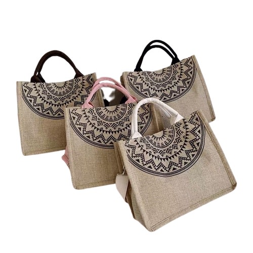 Jute Shoulder Tote Bag With Adjustable Strap