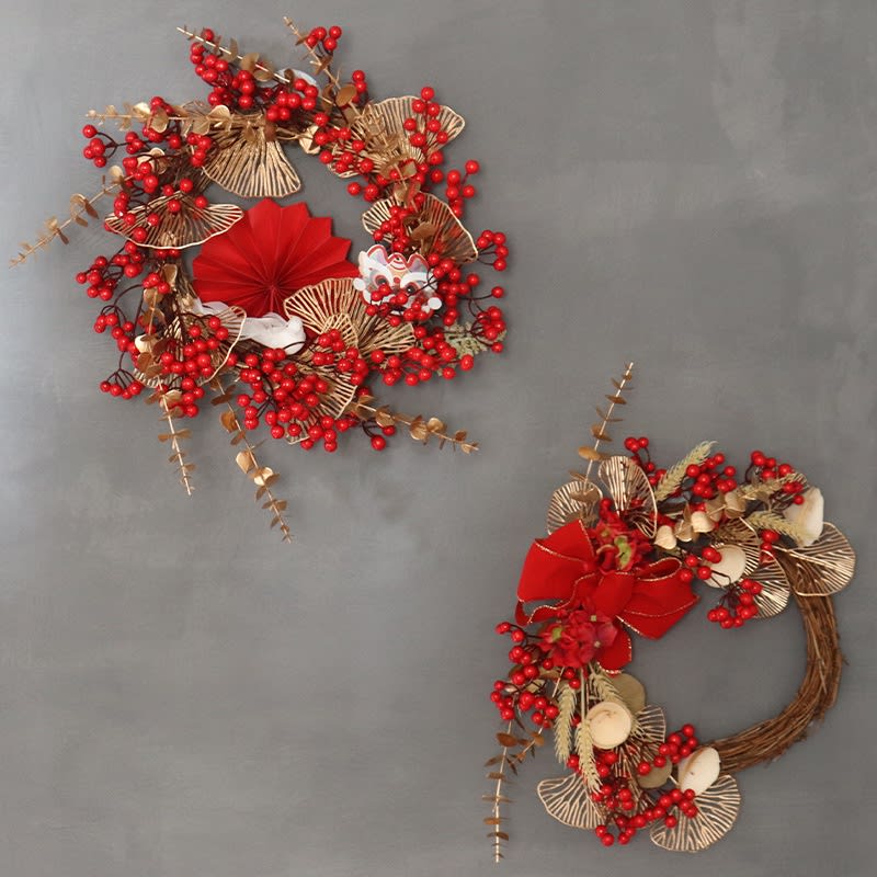 Chinese New Year Red Branches Wreath