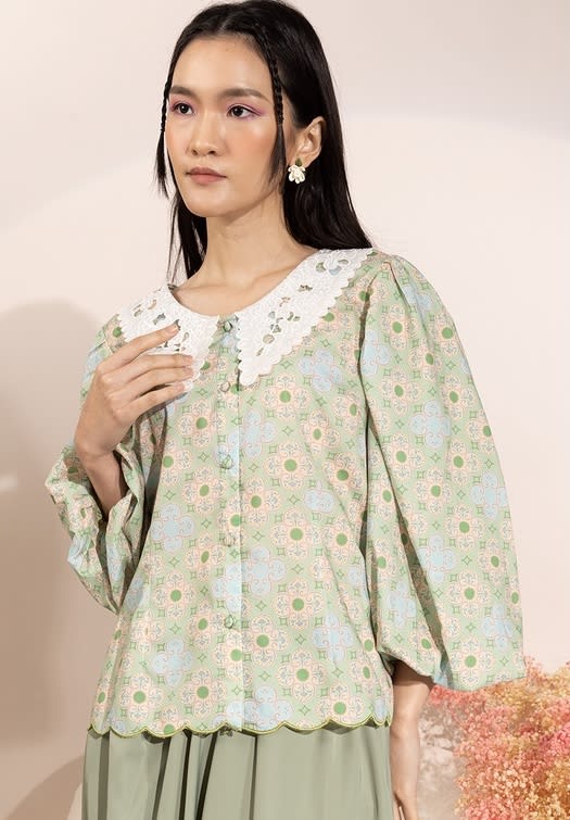 Lubna - Cotton Kebaya with Satin Skirt Set