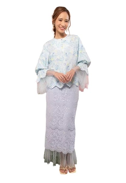 Lubna - Embroidered Kurung with Lace Skirt Set