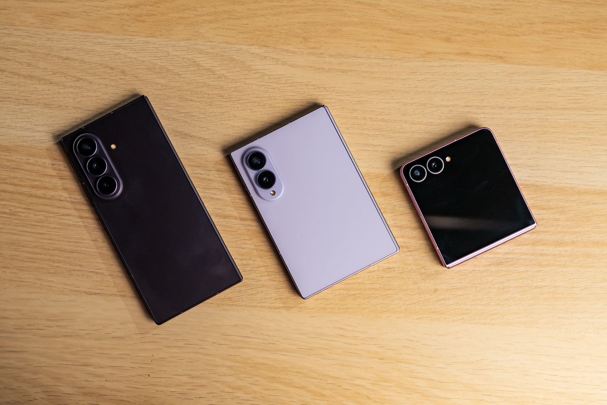 The Fold8 Ultra, the standard Fold8 and the Flip8 side by side, all closed