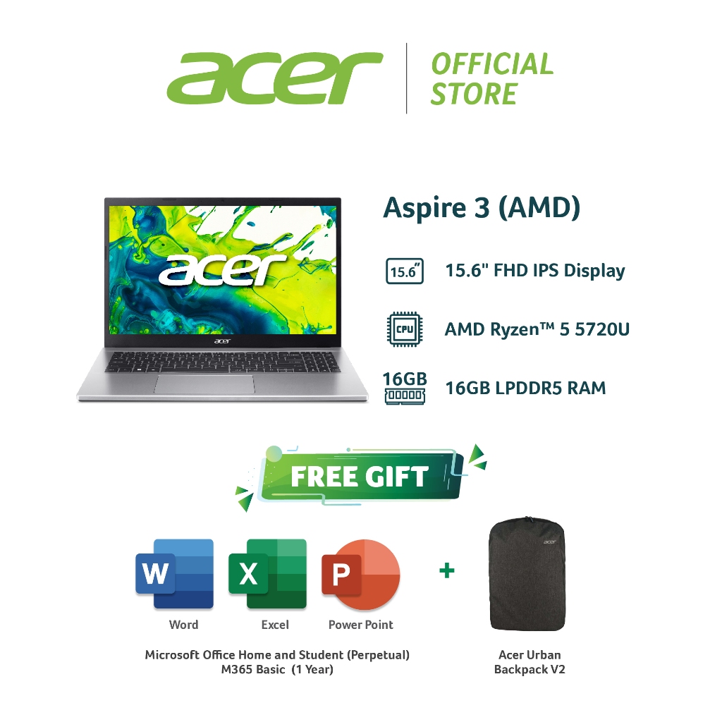 Acer Aspire 3 A315-24P laptop, open, front view