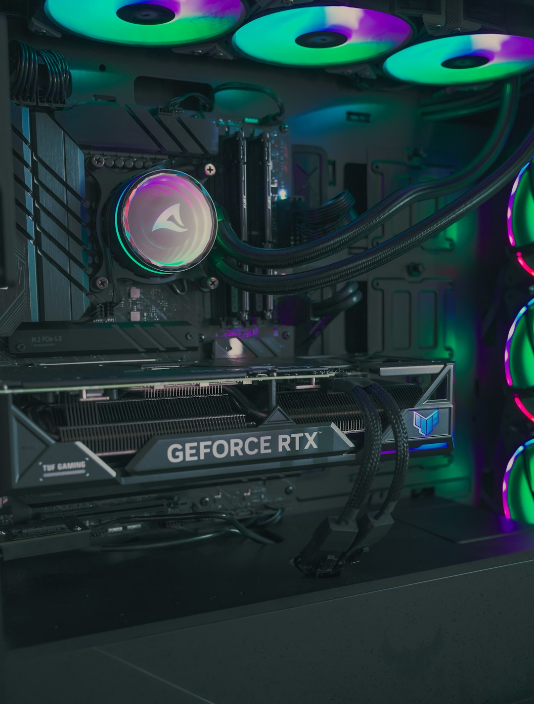 A GeForce RTX consumer graphics card inside a desktop PC