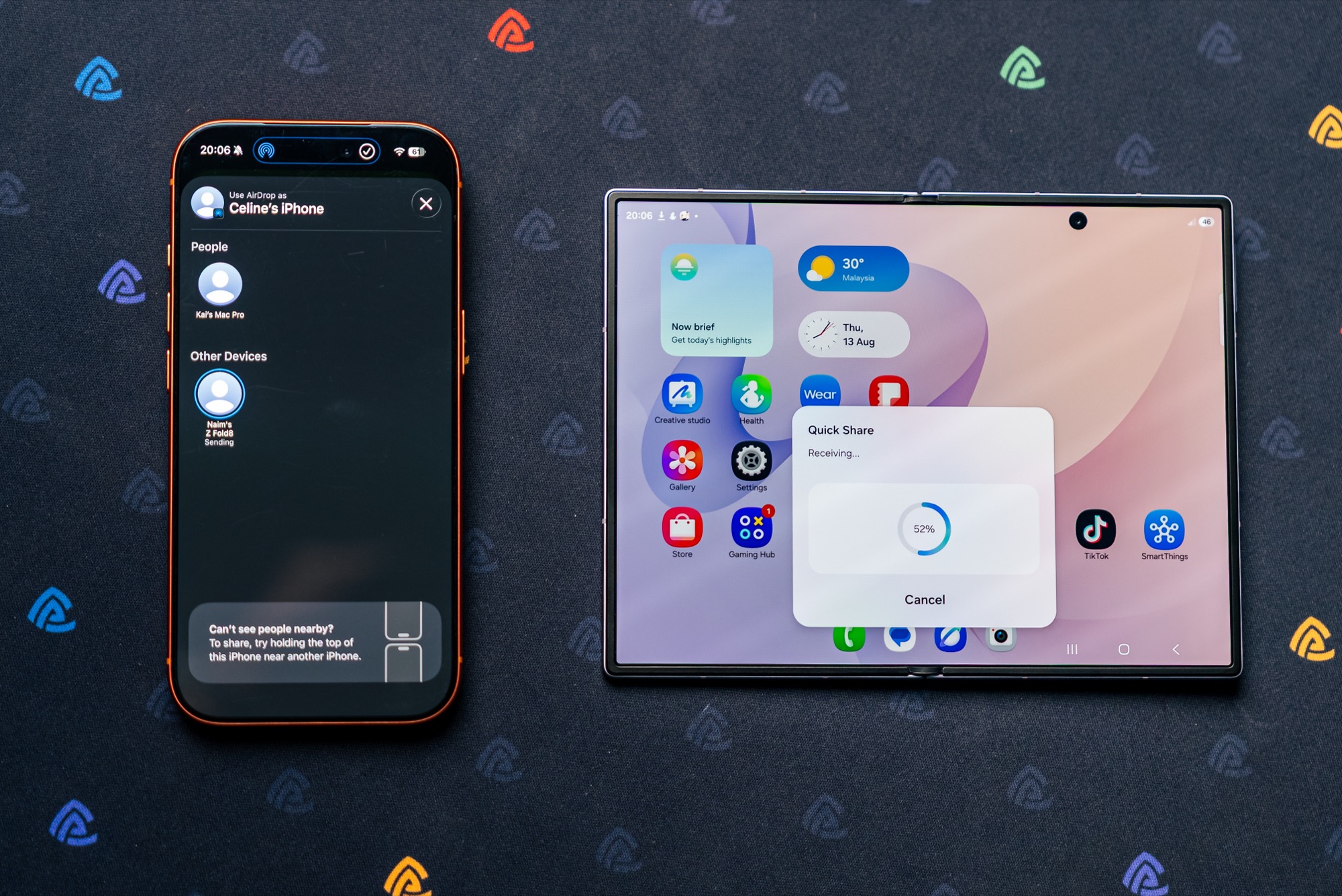An iPhone sending a file to the Galaxy Z Fold8