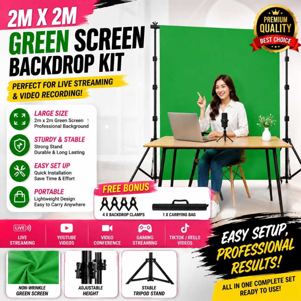 Portable Wrinkle-Resistant Green Screen Backdrop
