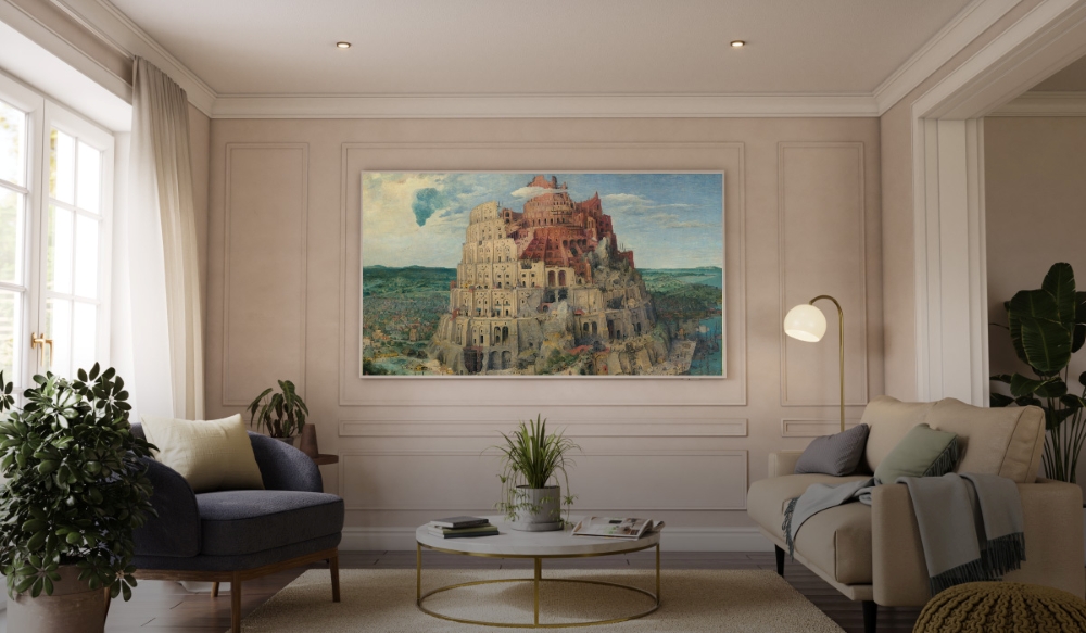 Pieter Bruegel the Elder's The Tower of Babel displayed on the Samsung The Frame Pro